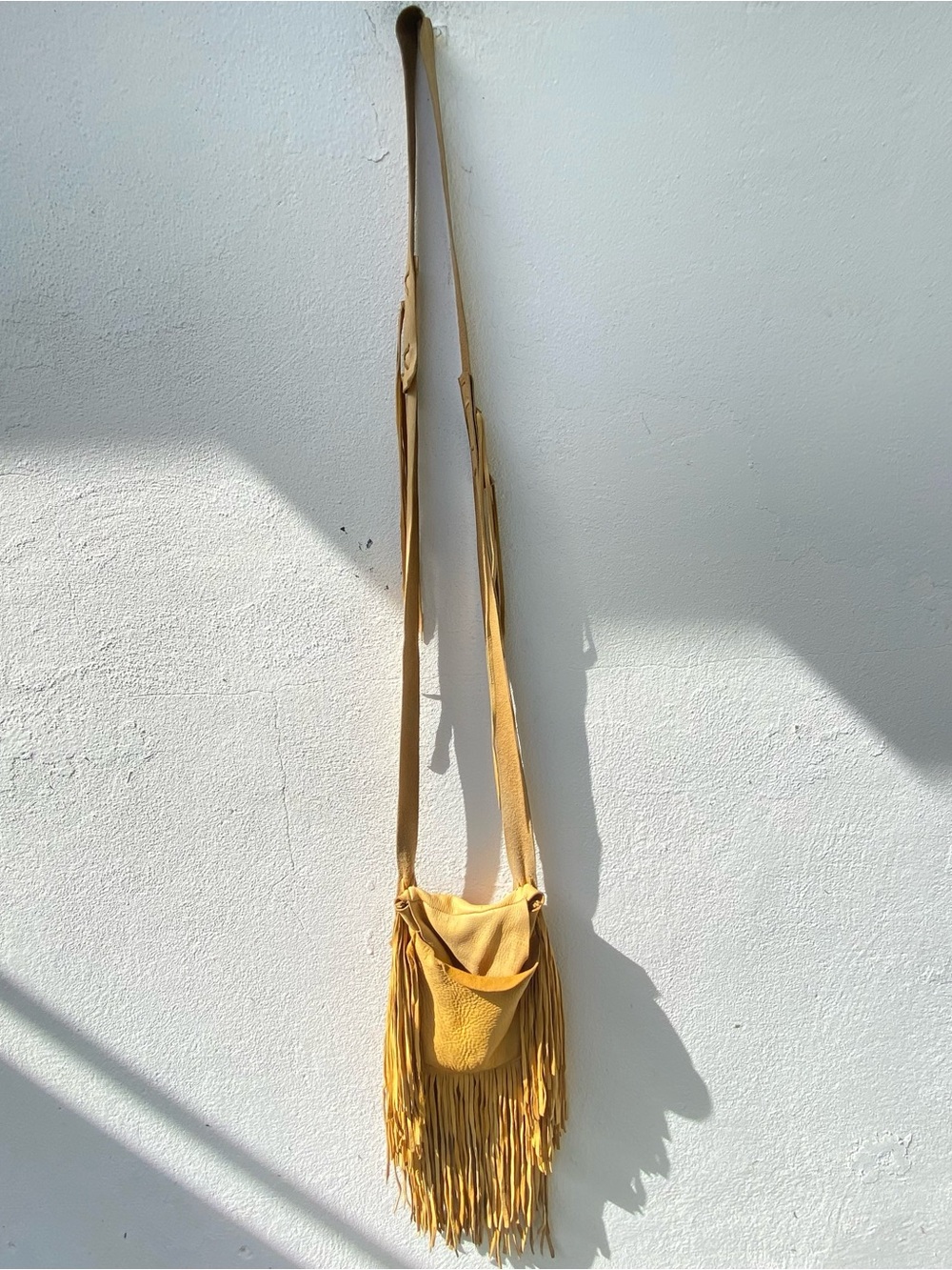 Vintage Boho Tan Leather Fringe Crossbody Bag